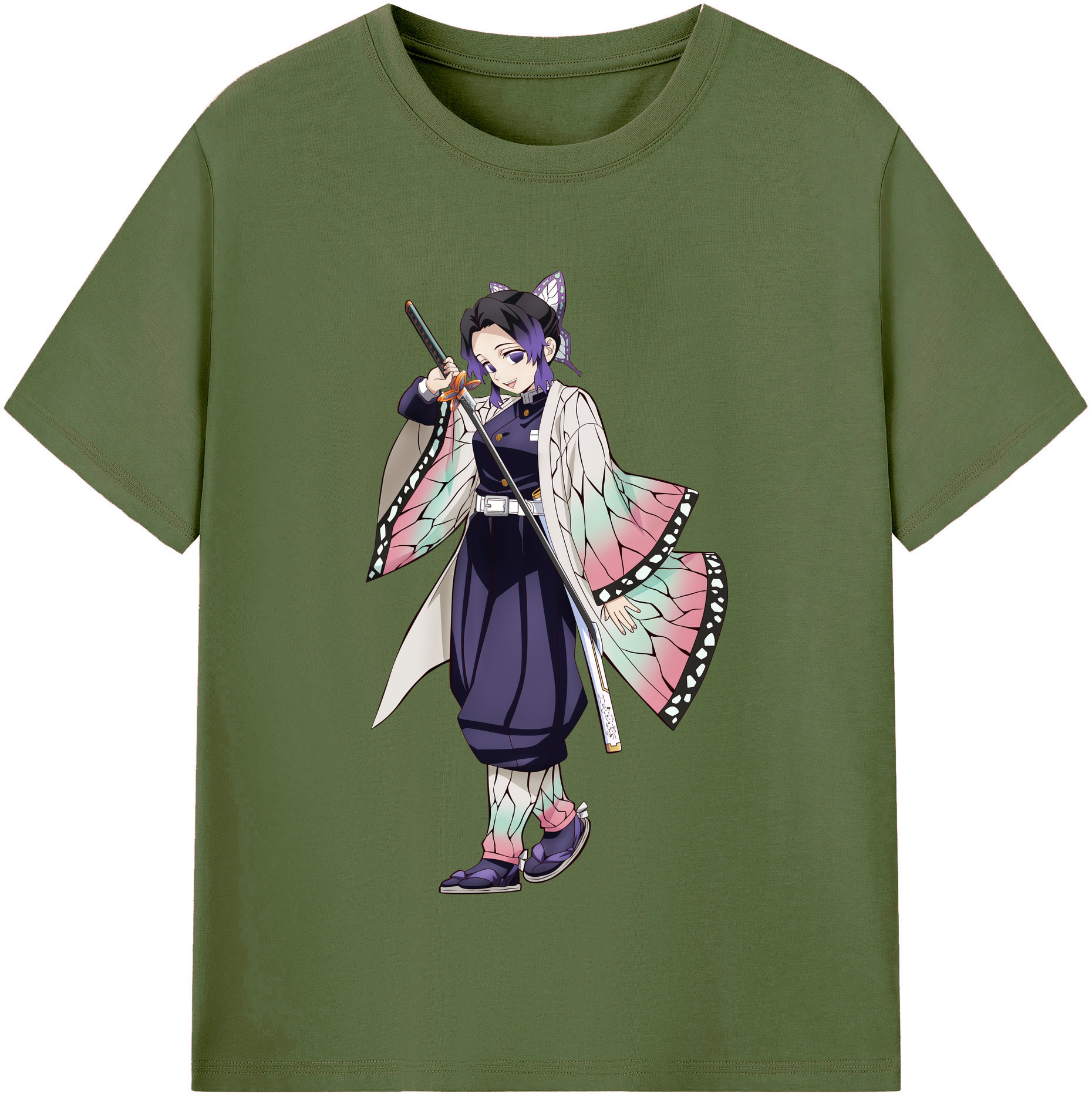 （画像用） 鬼滅の刃（きめつのやいば）蟲柱-胡蝶 しのぶ／こちょう しのぶ Kochou Shinobu 綿100％半袖Tシャツ（フロントプリント）